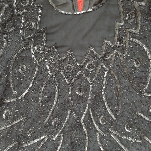 vintage 80s short sleeve black silk sequin cocktail top NWOT - Picture 4 of 9